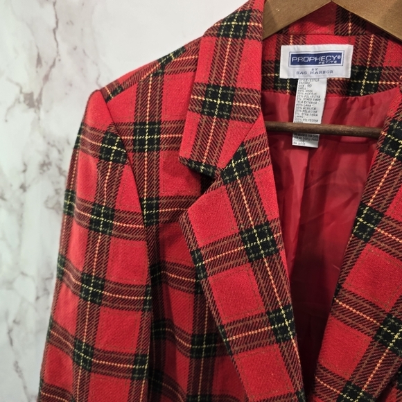 Vintage Blazer Womens Large Red Plaid 1 Button Wool Academia Scotch 90s Y2K 12 - Picture 2 of 11